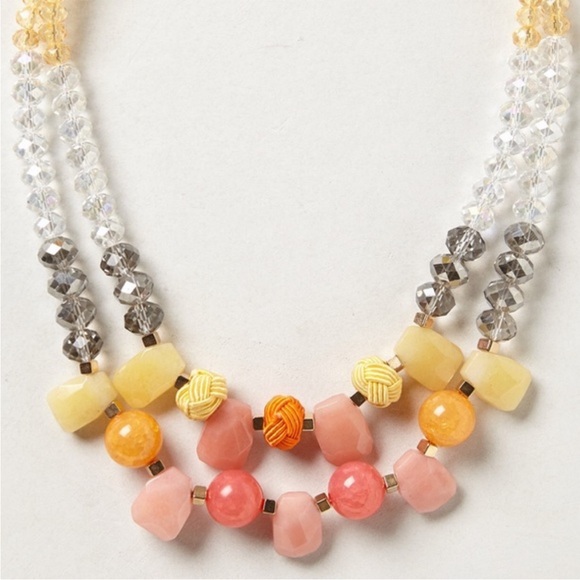 Anthropologie Pink and Yellow Beaded Necklace - Picture 2 of 4